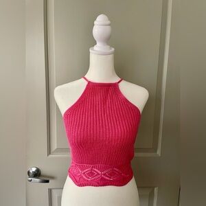 Pink Ribbed Sleeveless Crop Tank Top